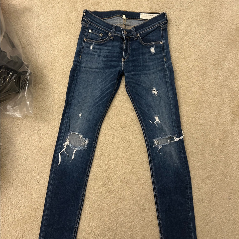 rag & bone Blue Skinny Distressed Jeans